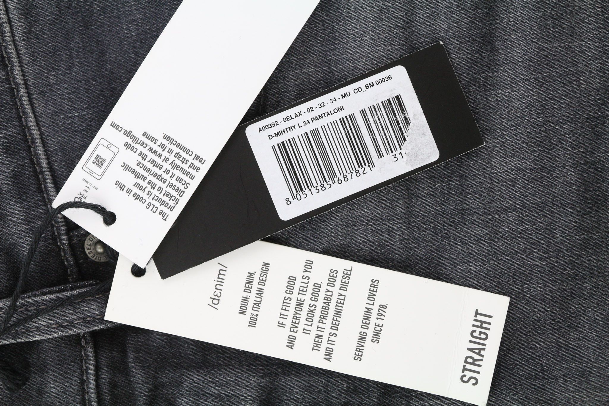 Diesel D-MIHTRY 0ELAX W32/L34 Straight Black Logo Jeans 40189 Size US 32 / EU 48 - 8 Thumbnail