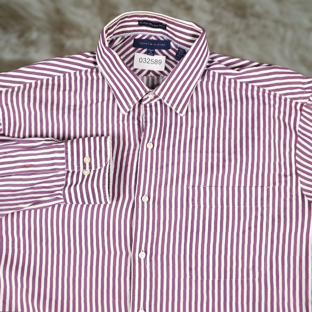 Tommy Hilfiger Tommy Hilfiger Dress Shirt Mens 17 Purple Striped Long Sleeve Button Up Casual Workwear Size US XL / EU 56 / 4 - 1 Thumbnail