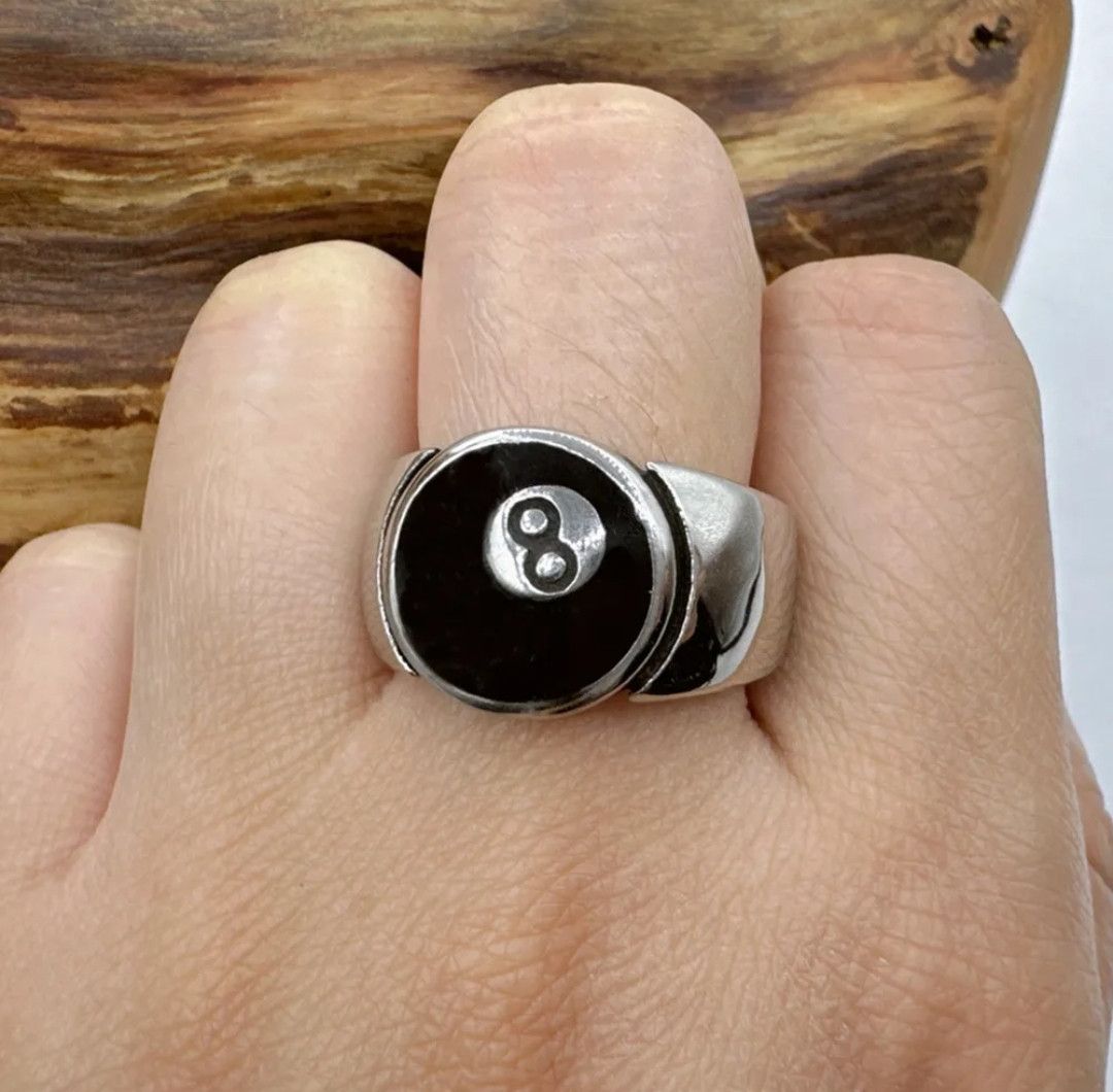 Vintage Black Eight Ring Punk Style Adjustable (Size 7-13) Size ONE SIZE - 6 Thumbnail