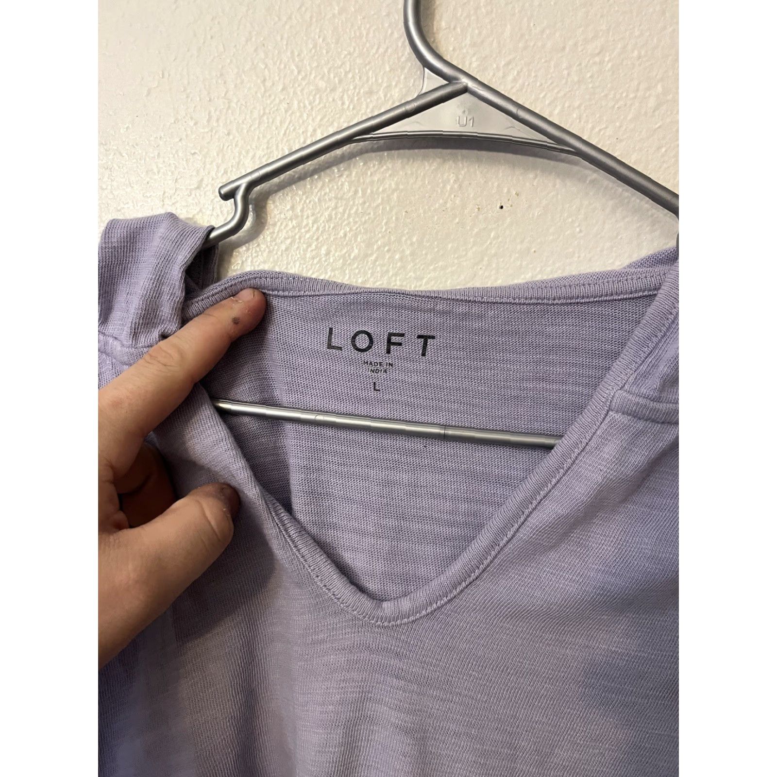 Loft LOFT Hoodie Womens Large Purple V Neck Lightweight Hooded Top Casual Pullover Knit 100% Cotton Size L / US 10 / IT 46 - 2 Thumbnail