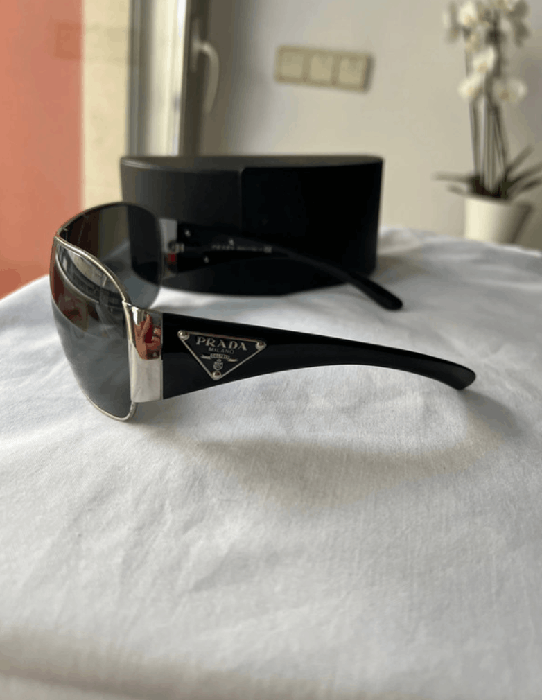 Prada × Vintage PRADA Sunglasses Rectangle Wrap Shield Metal Symbole RI913 Size ONE SIZE - 2 Thumbnail