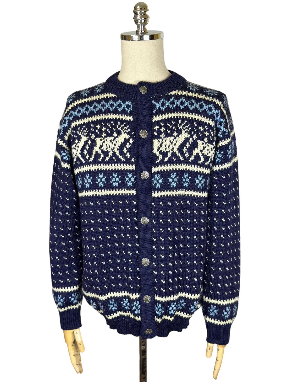 Vintage Dale online of Norway Blue Fair Isle Nordic Wool Cardigan Sweater size L