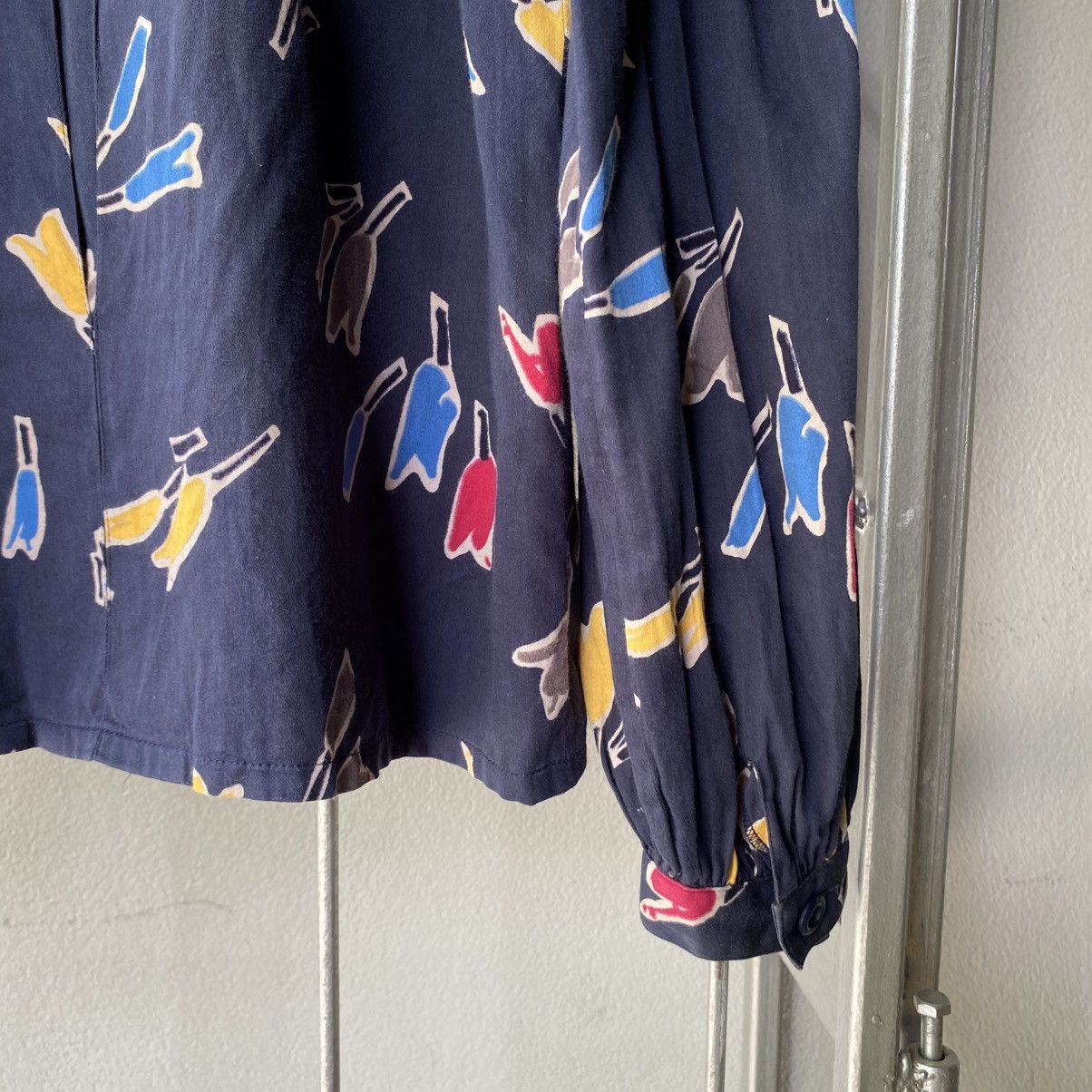 Christian Dior Navy Abstract Tulip Print Blouse