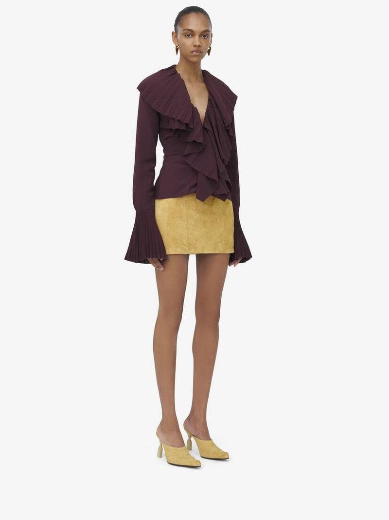Alexander McQueen o1srvl11e0226 Plissé Blouse In Burgundy Size M / US 6-8 / IT 42-44 - 3 Thumbnail