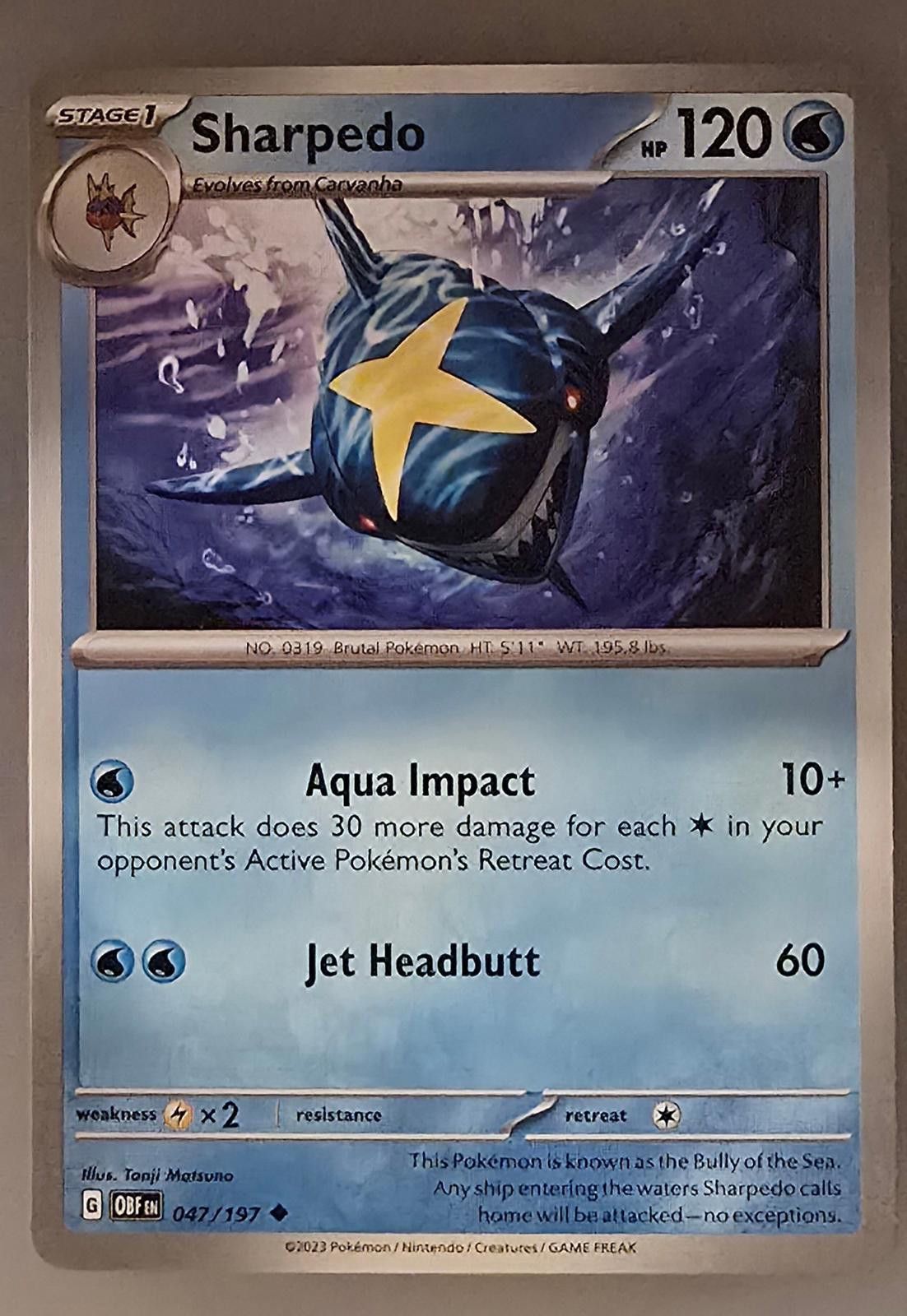 Pokemon Sharpedo Pokémon card 2023 Scarlet & Violet Obsidian Flames Size ONE SIZE - 1 Thumbnail