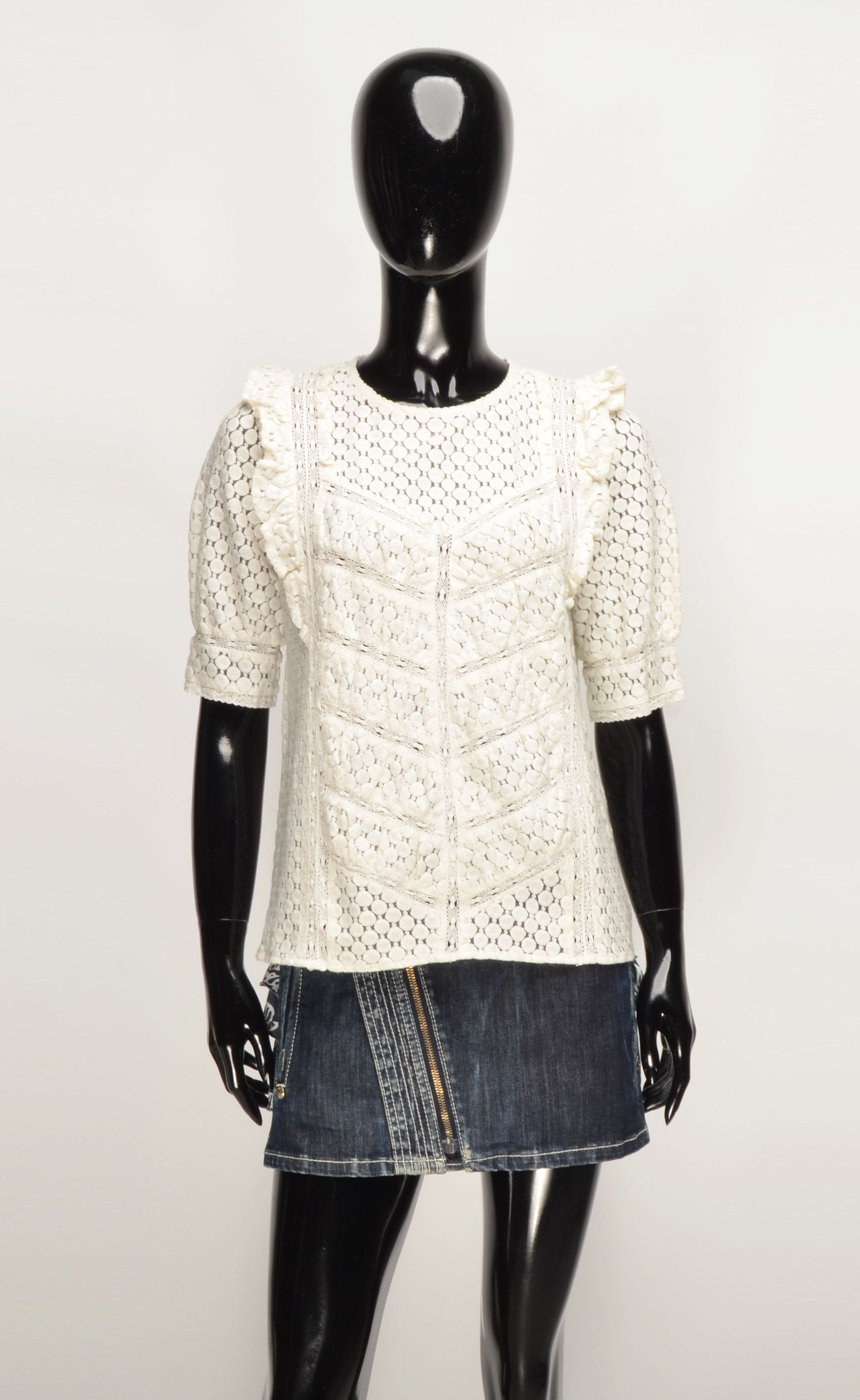 Sezane Sezane Milky Cottagecore Gepure Lace Blouse Top Size XS / US 0-2 / IT 36-38 - 1 Thumbnail