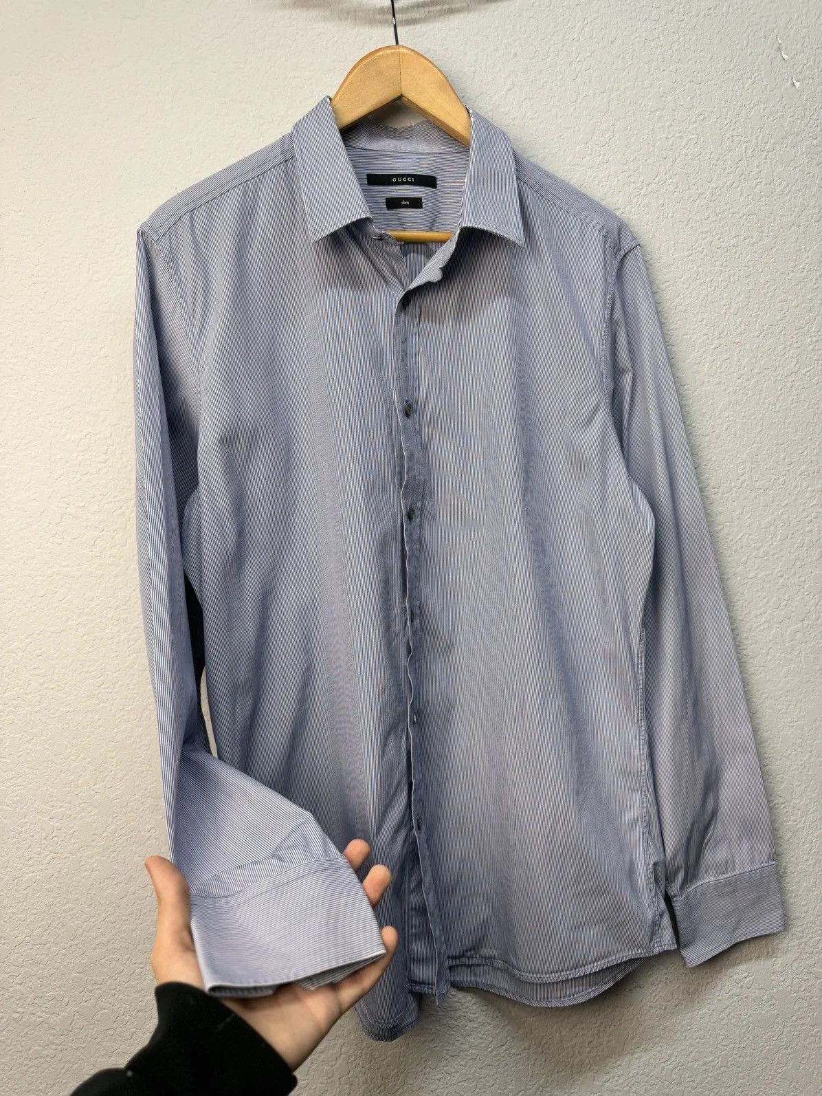 Gucci Vintage Gucci RARE Striped Silk Blue Shirt Size US L / EU 52-54 / 3 - 5 Thumbnail