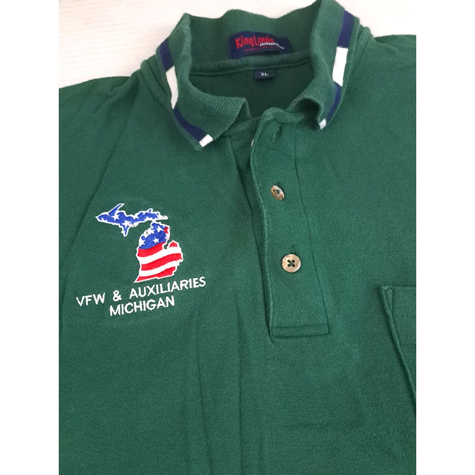 Vintage Vintage King Louie Polo Shirt Button-Up Short Sleeve Unisex Adults XL Green USA Embroidered Cotton Canvas 27in Long 25in Pit to Pit US Flag Theme Size US XL / EU 56 / 4 - 2 Thumbnail