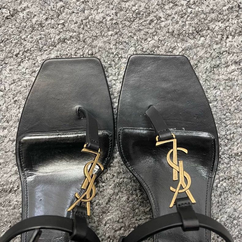 Yves Saint Laurent Saint Laurent Black Leather Block Heeled Sandals-2506 Size US 6 / IT 36 - 3 Thumbnail