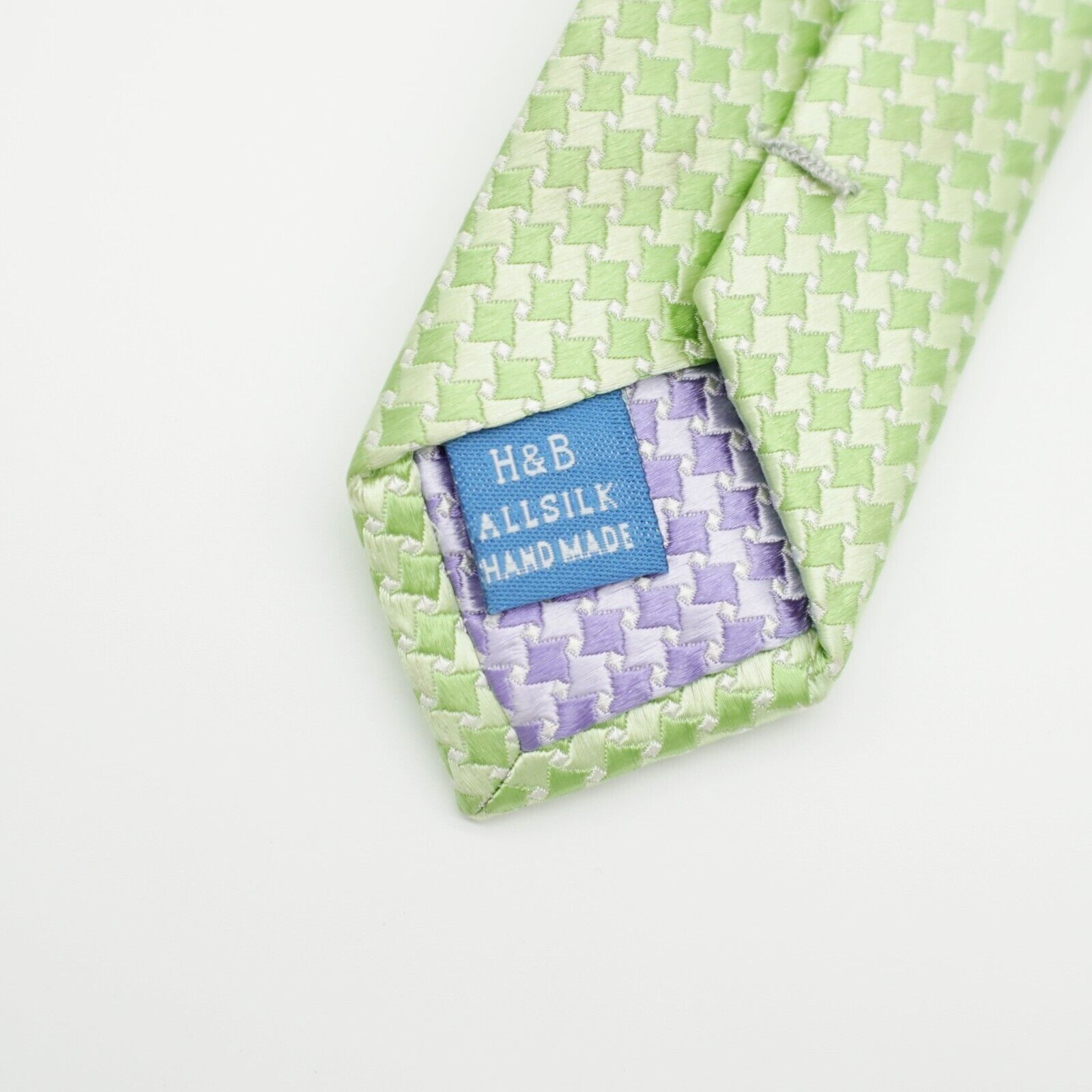 Designer Haines & Bonner Of London Green Woven Geometric Silk Tie Size ONE SIZE - 6 Thumbnail