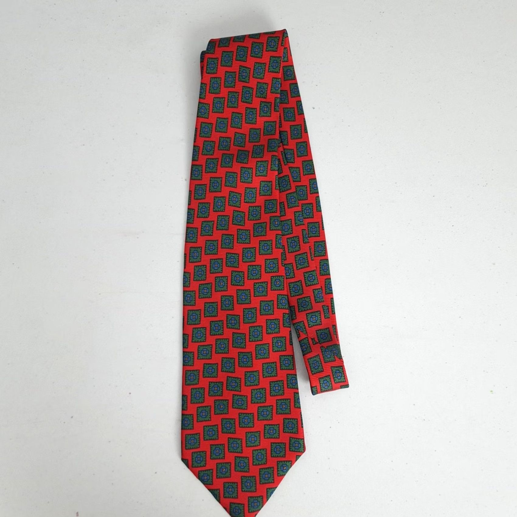 Polo Ralph Lauren Polo by Ralph Lauren Tie Mens One Size Red Geometric Square Print Silk Handmade Size US M / EU 48-50 / 2 - 3 Thumbnail