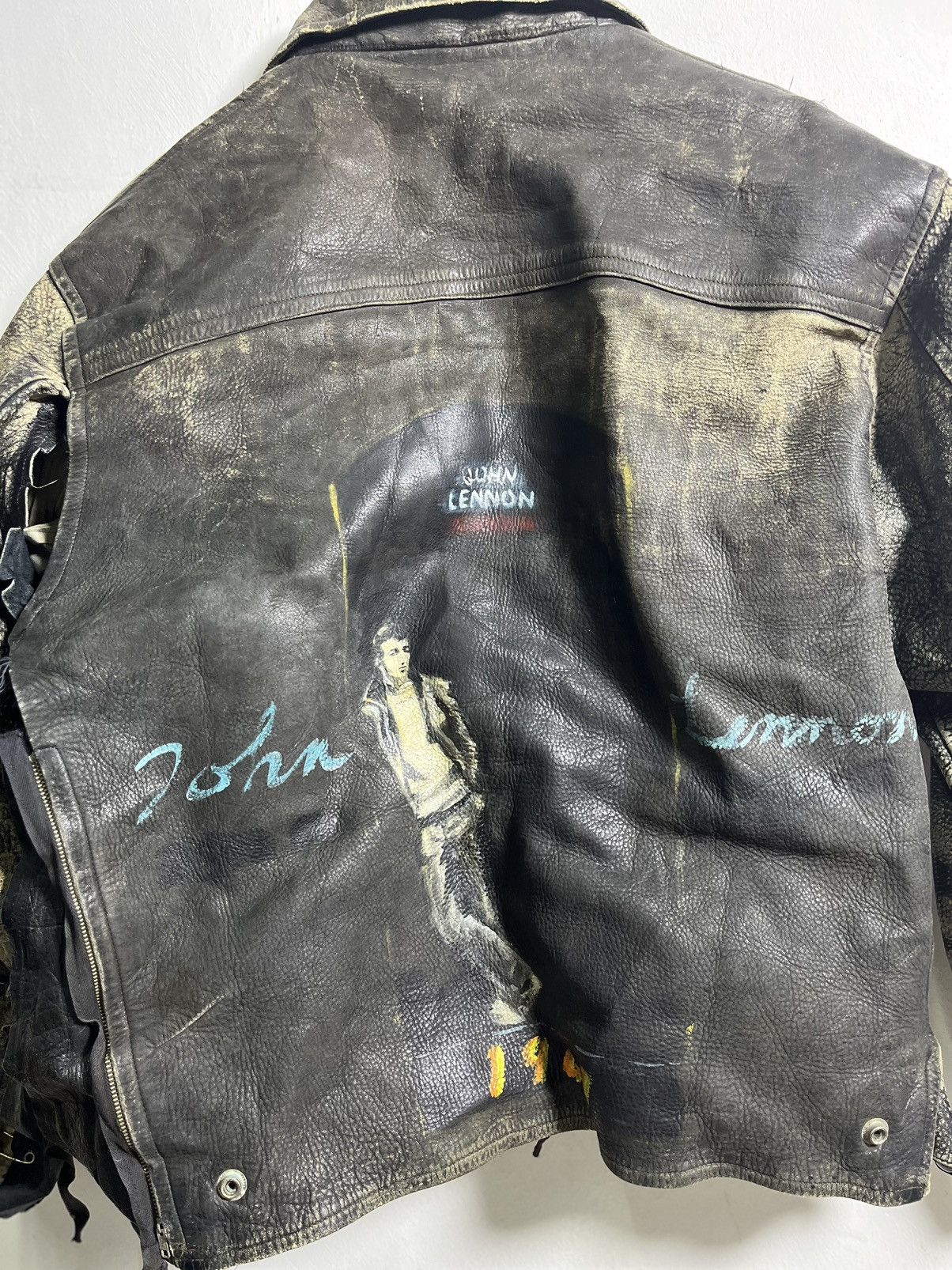 Vintage Vintage 80s Trashed Leather Jacket Gold Rings Size US M / EU 48-50 / 2 - 11 Thumbnail
