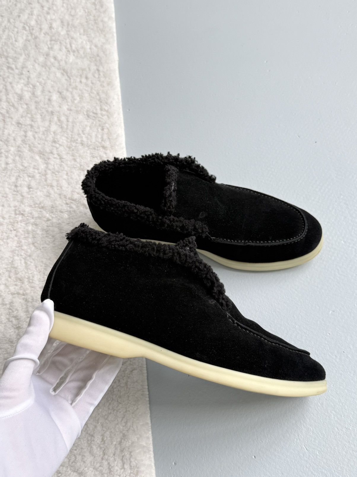 Loro Piana Loro Piana Open Walk Suede Shearling Loafers Black Size US 10 / EU 43 - 7 Thumbnail