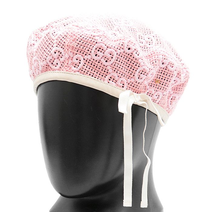 Gucci Gucci GG Monogram Embroidery Cotton Blend Beret Cotton Hats DUTY FREE for USA