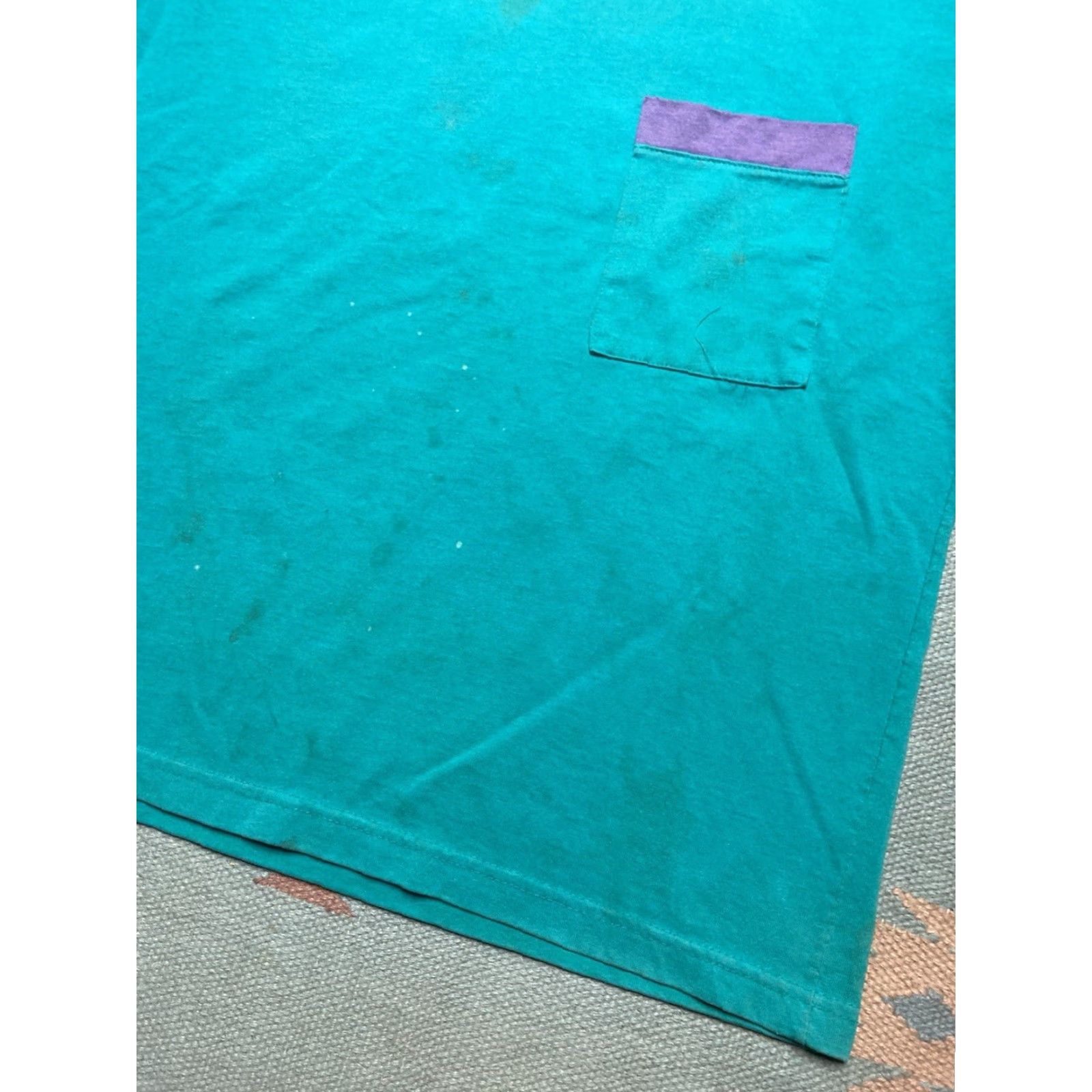 Altea VINTAGE 80s 90s Tradewinds T-Shirt Pocket Teal Purple Stained Boxy Large Men L Size US L / EU 52-54 / 3 - 3 Thumbnail