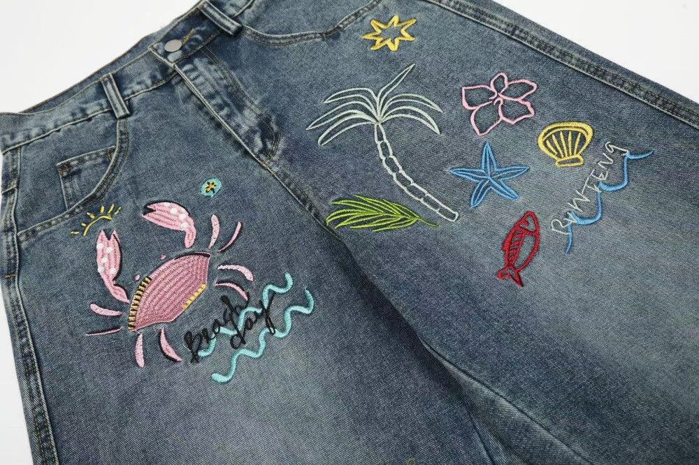 Jean Loose wide-leg punk distressed embroidered washed jeans Size US 32 / EU 48 - 4 Thumbnail
