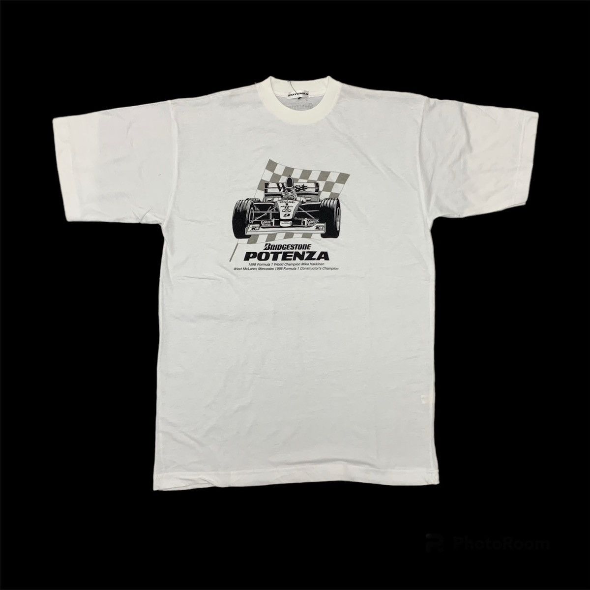 image of Racing x Vintage 90's Mika Hakkinen West Mclaren Mercedes F1 Tshirt in White, Men's (Size Large)