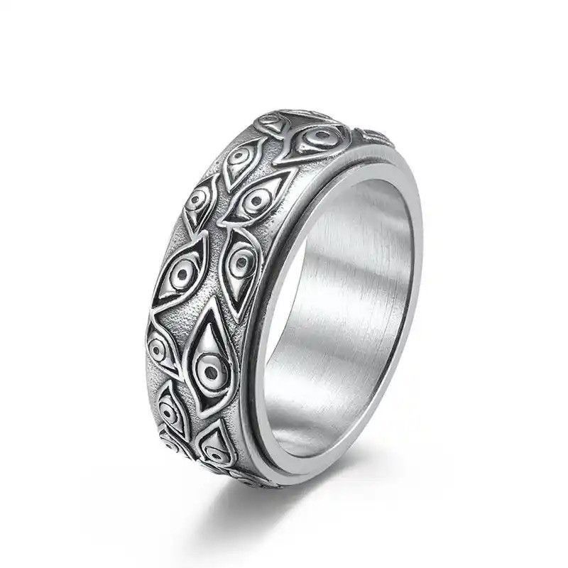 Jewelry x Ring Gold Plated Silver Color The Eyes Engraved Ring (Size 7-13) in Black, Men's