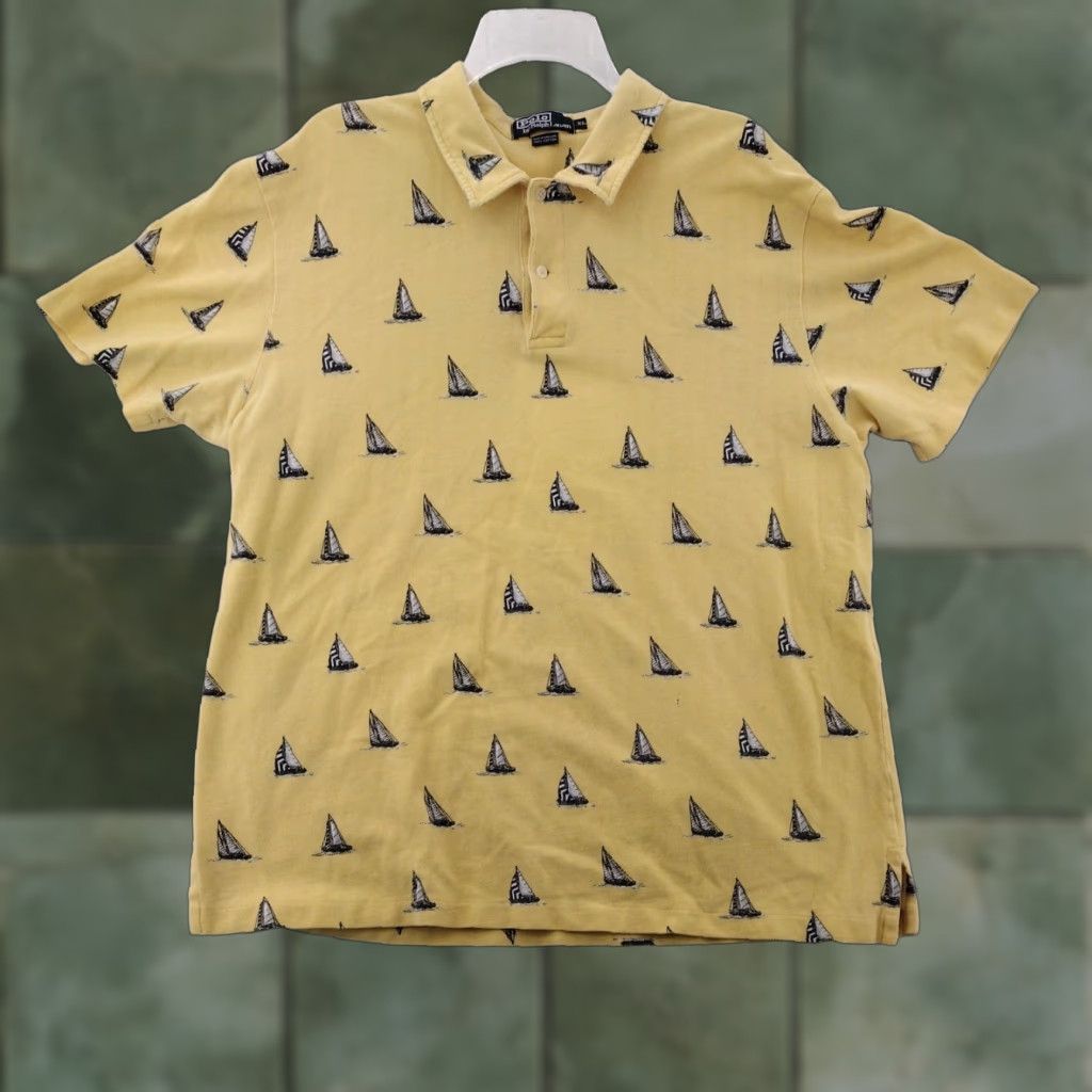 Polo Ralph Lauren VINTAGE Polo Ralph Lauren Shirt Mens XL Red Sail Boats polo Preppy 90s Beach American Size US XL / EU 56 / 4 - 1 Thumbnail