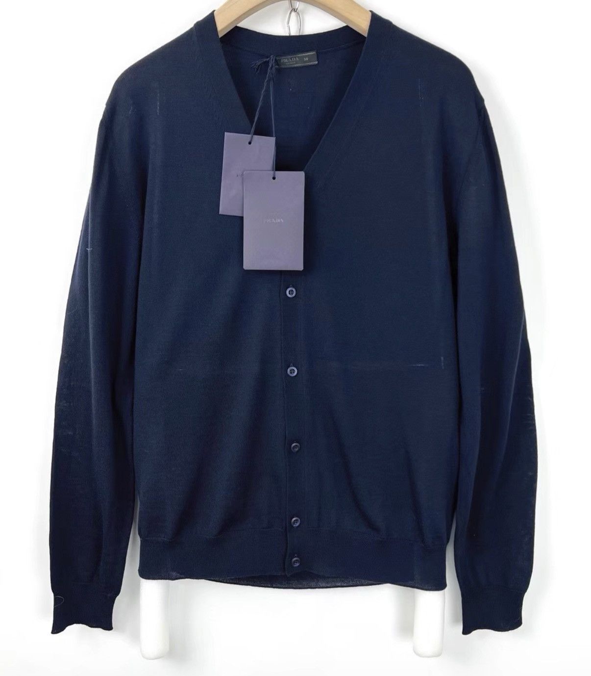 Prada Blue V-Neck Button-Front Cardigan Size M Size US M / EU 48-50 / 2 - 1 Thumbnail