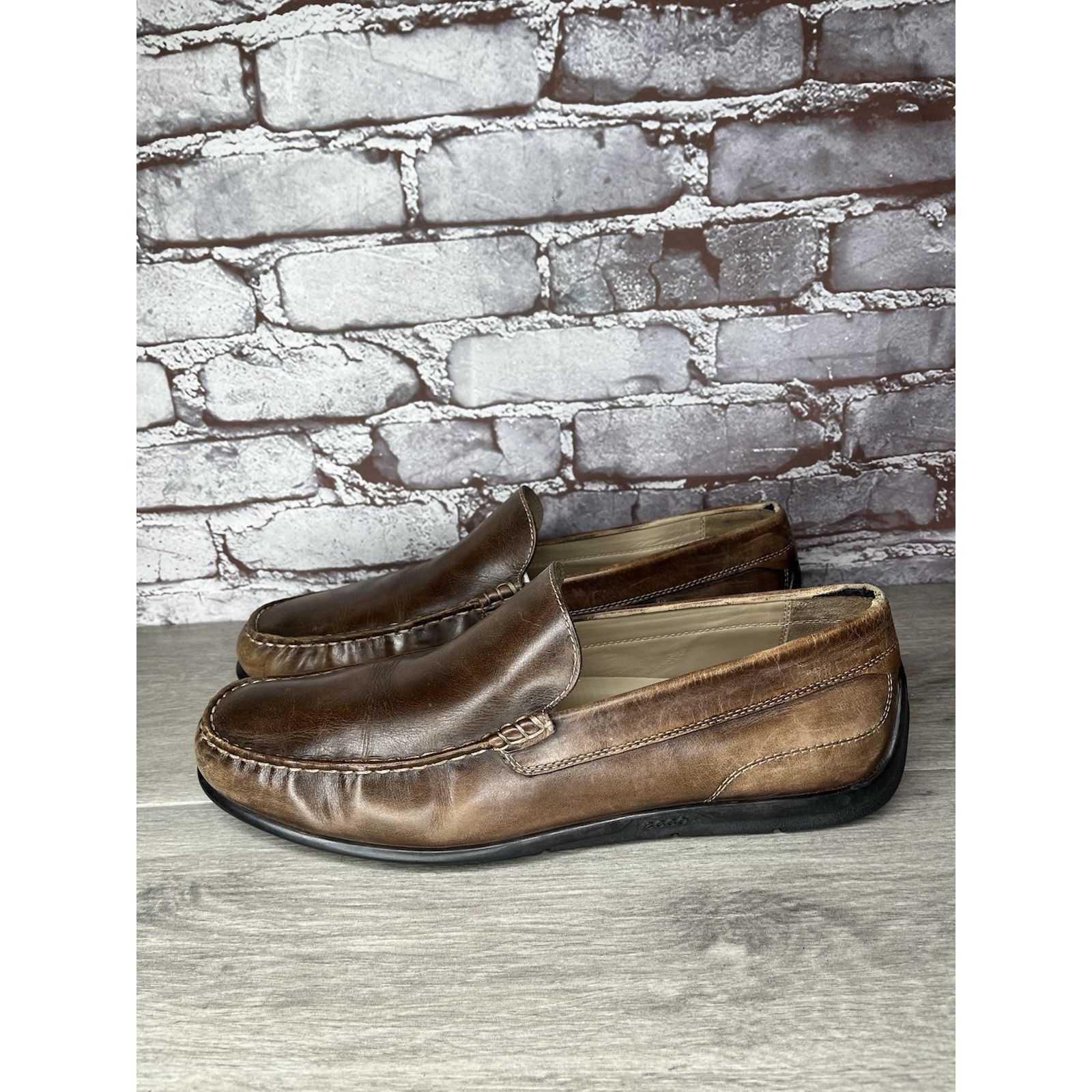 Ecco ECCO Brown Leather Slip On Casual Loafers Driving Shoes Men Size US 13 / EU 46 - 16 Thumbnail