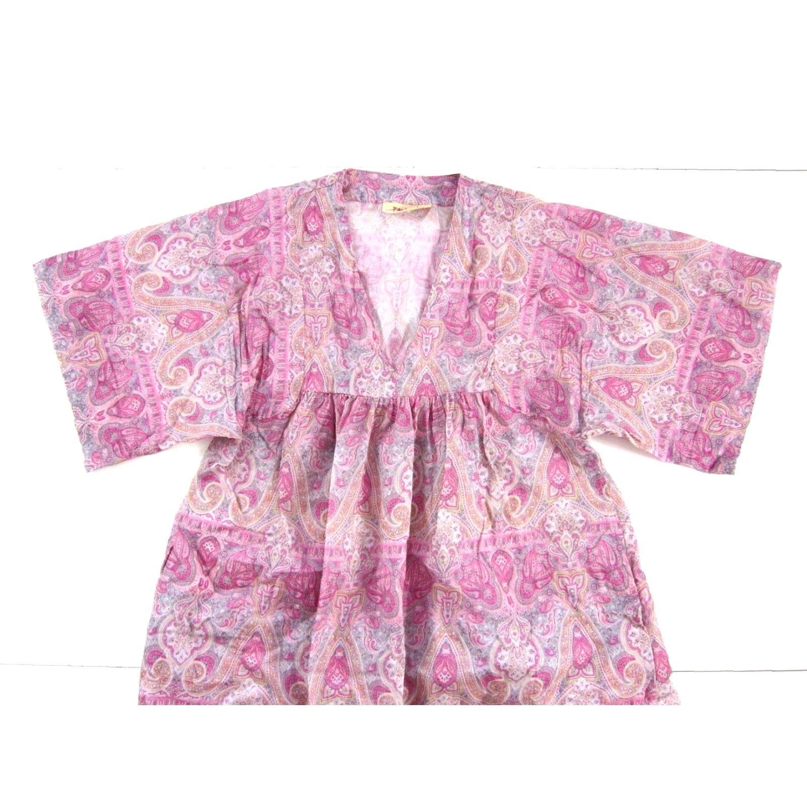 Vintage Papinelle Pocket Maxi Kaftan Dress Pink Cotton Short Sleeve Small Size 28" / US 6 / IT 42 - 4 Thumbnail