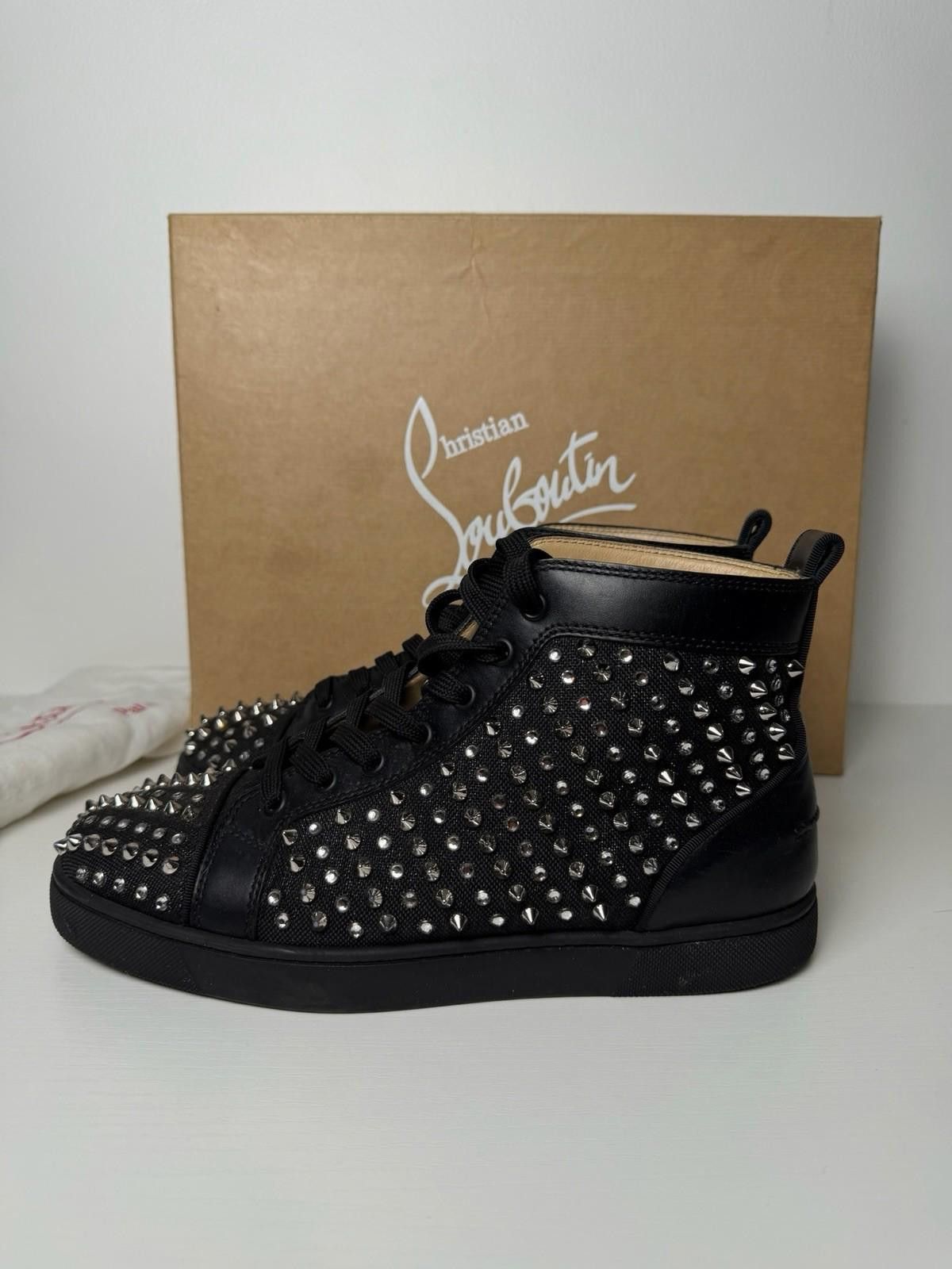 Christian Louboutin Christian Louboutin Louis High Top Black Crystal Spikes Size US 8 / EU 41 - 3 Thumbnail