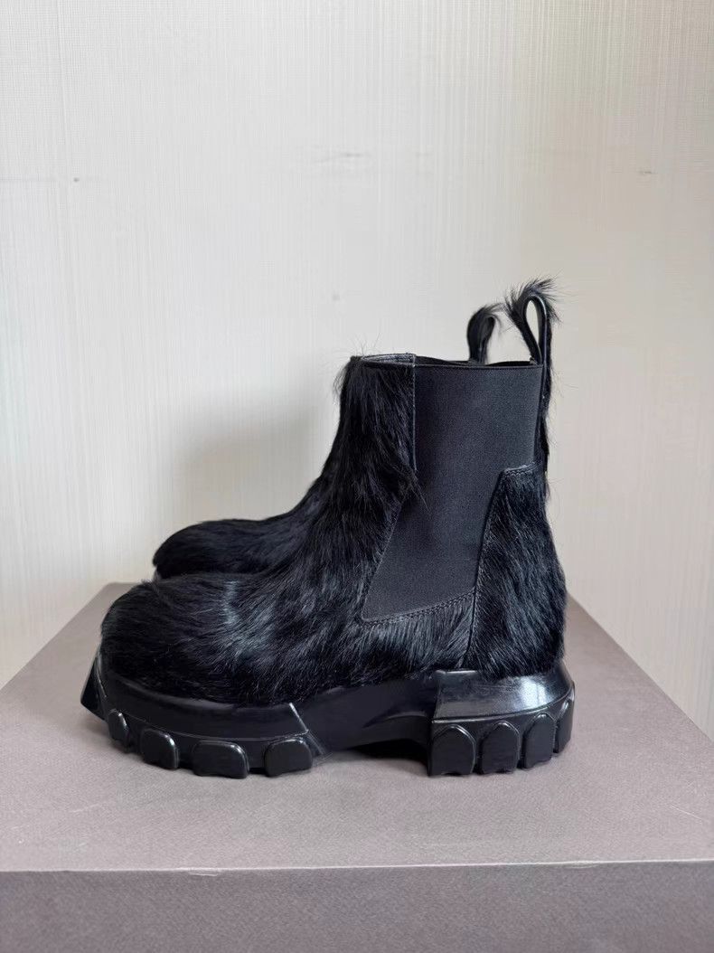 Rick Owens Black Furry Platform Chelsea Boots Size US 5 / EU 37 - 1 Thumbnail