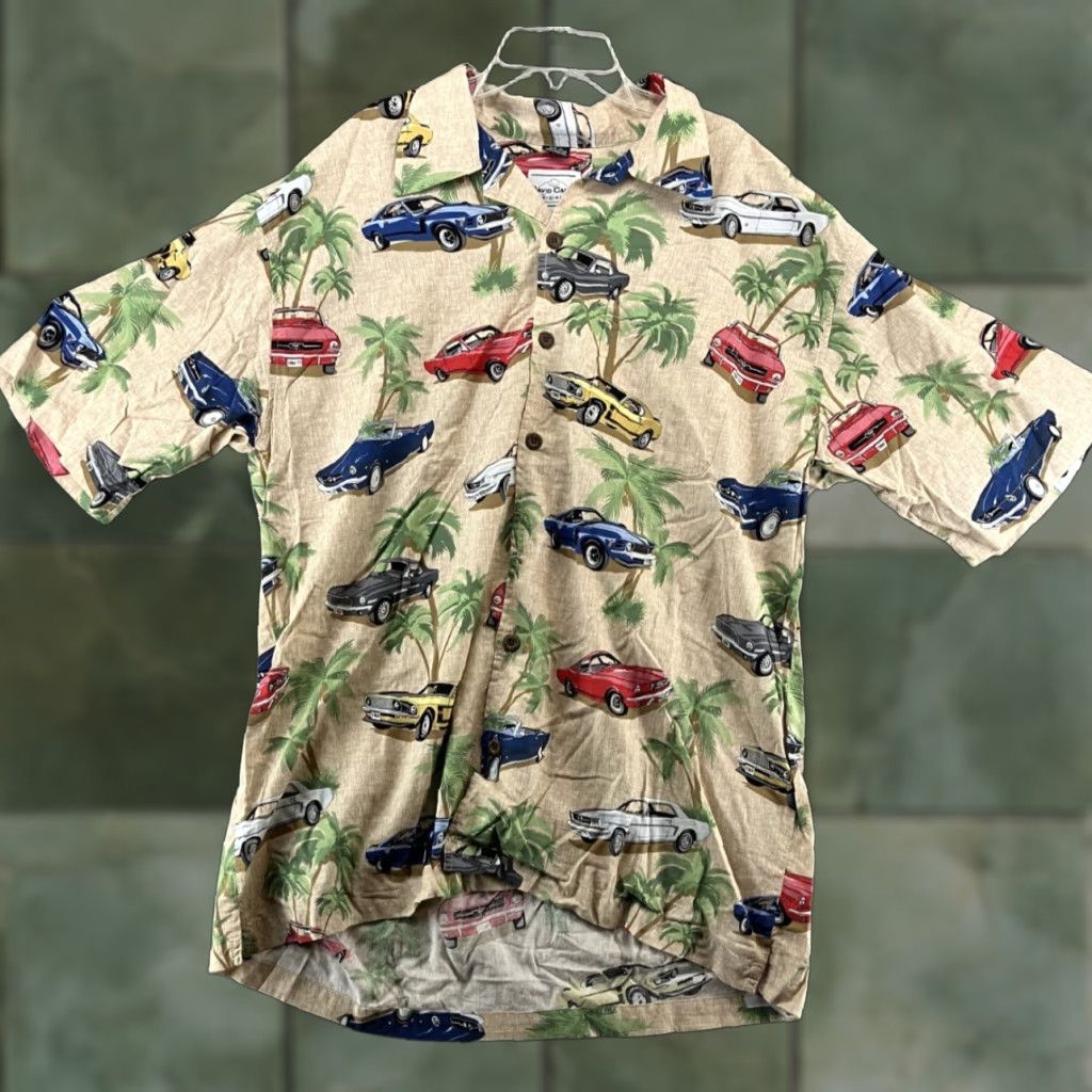 Vintage VINTAGE David Carey Hawaiian Shirt Mens XL Casual Beach Summer 90s Palm Trees & Mustangs Size US XL / EU 56 / 4 - 1 Thumbnail