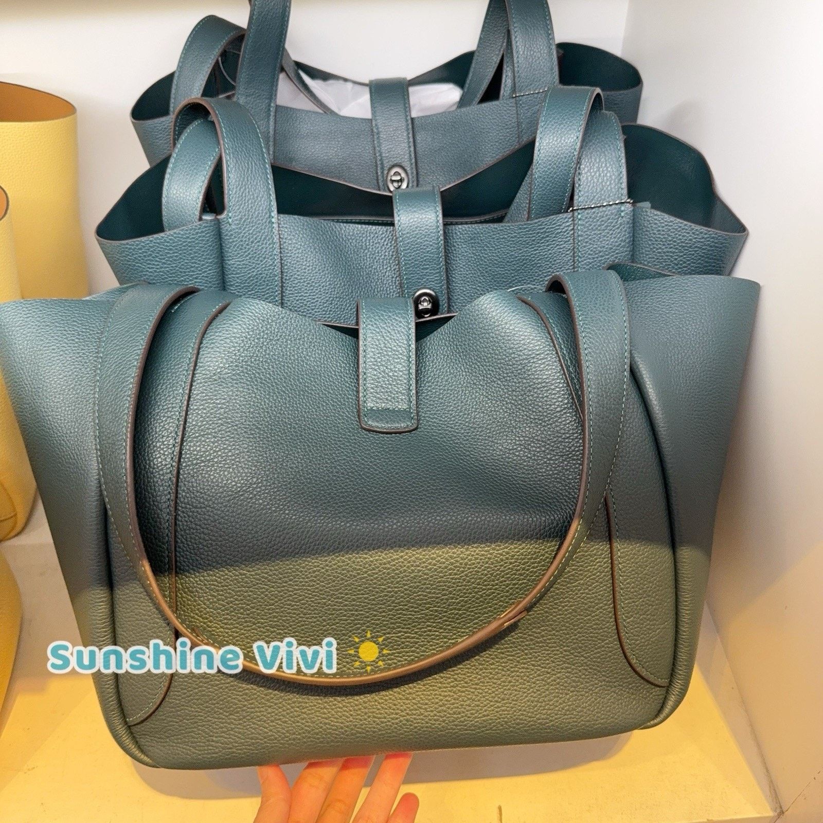 Coach NWT COACH Hadley Tote Bag Leather CAL17 Gunmetal/Dark Teal Size ONE SIZE - 2 Thumbnail