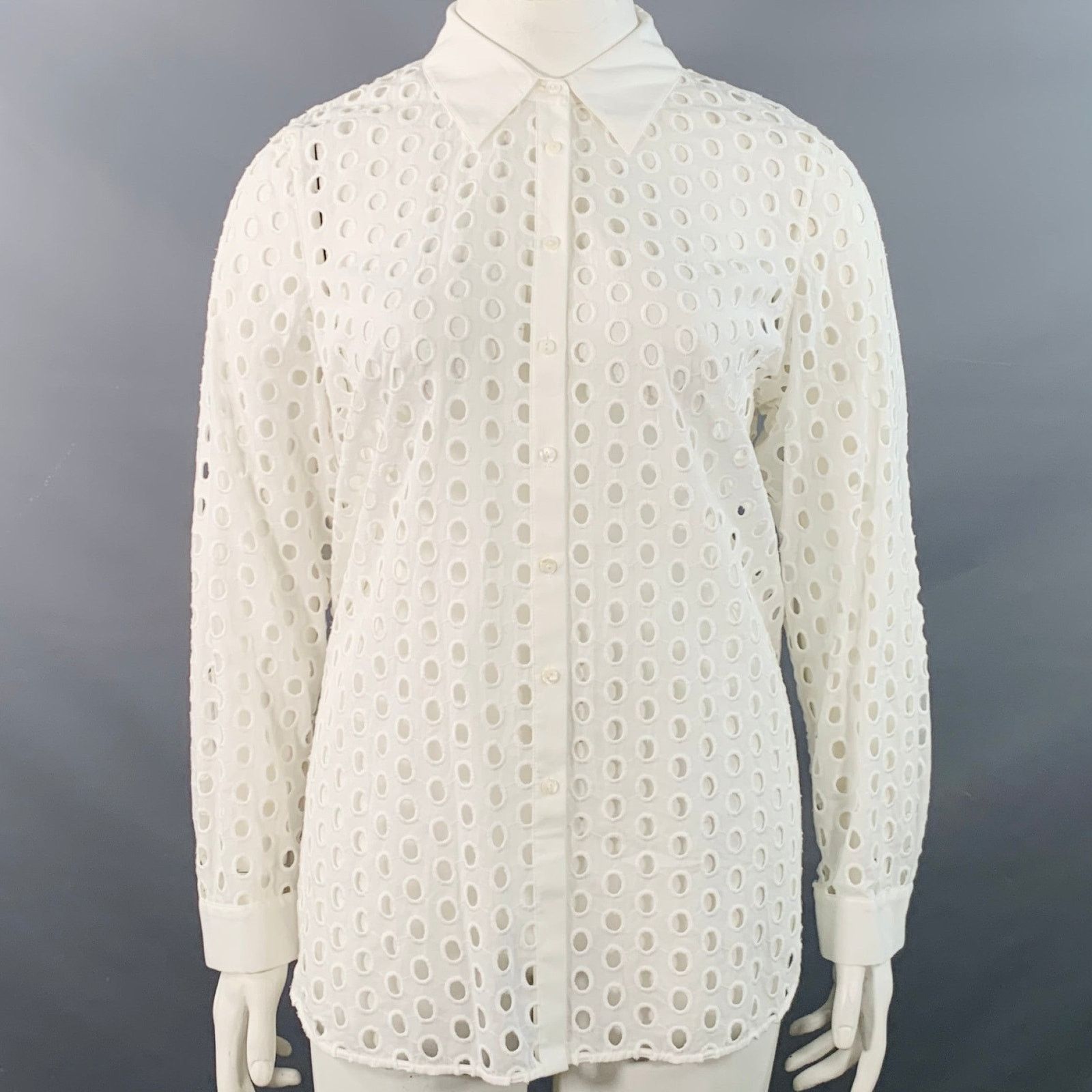 L'AGENCE L'AGENCE L White Cotton Eyelet Spread Collar Button Up Shirt Size L / US 10 / IT 46 - 1 Thumbnail