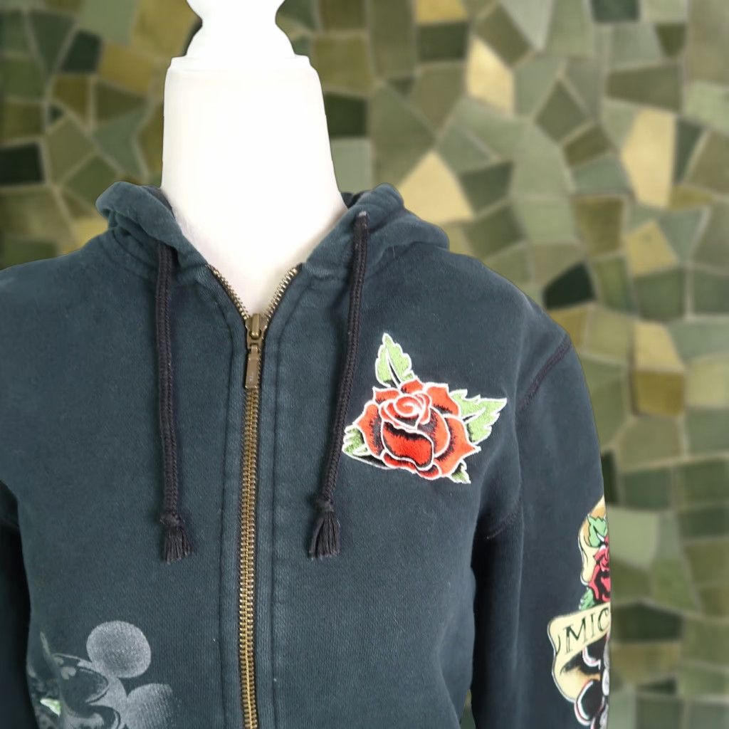 Disney Disneyland Mickey Mouse Rose Tattoo Black Two-Way Zip Up Hoodie M Size M / US 6-8 / IT 42-44 - 1 Thumbnail