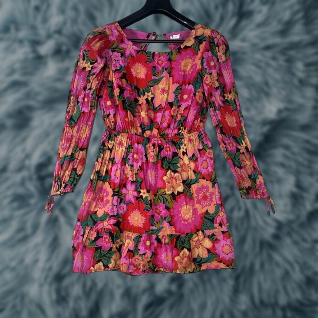 Billabong Billabong Heaven Sent Long Sleeve Dress Tropical Floral L Large Multicolor Cotton Short Women Beach Colorful 90s Hawaiian Vacation Mini Dress Size L / US 10 / IT 46 - 1 Thumbnail