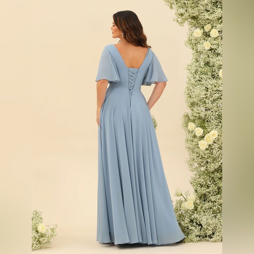 Other Lavetir A-Line V-Neck Half Sleeves Split Side Chiffon Mulber Size 4XL / US 24-26 - 2 Thumbnail