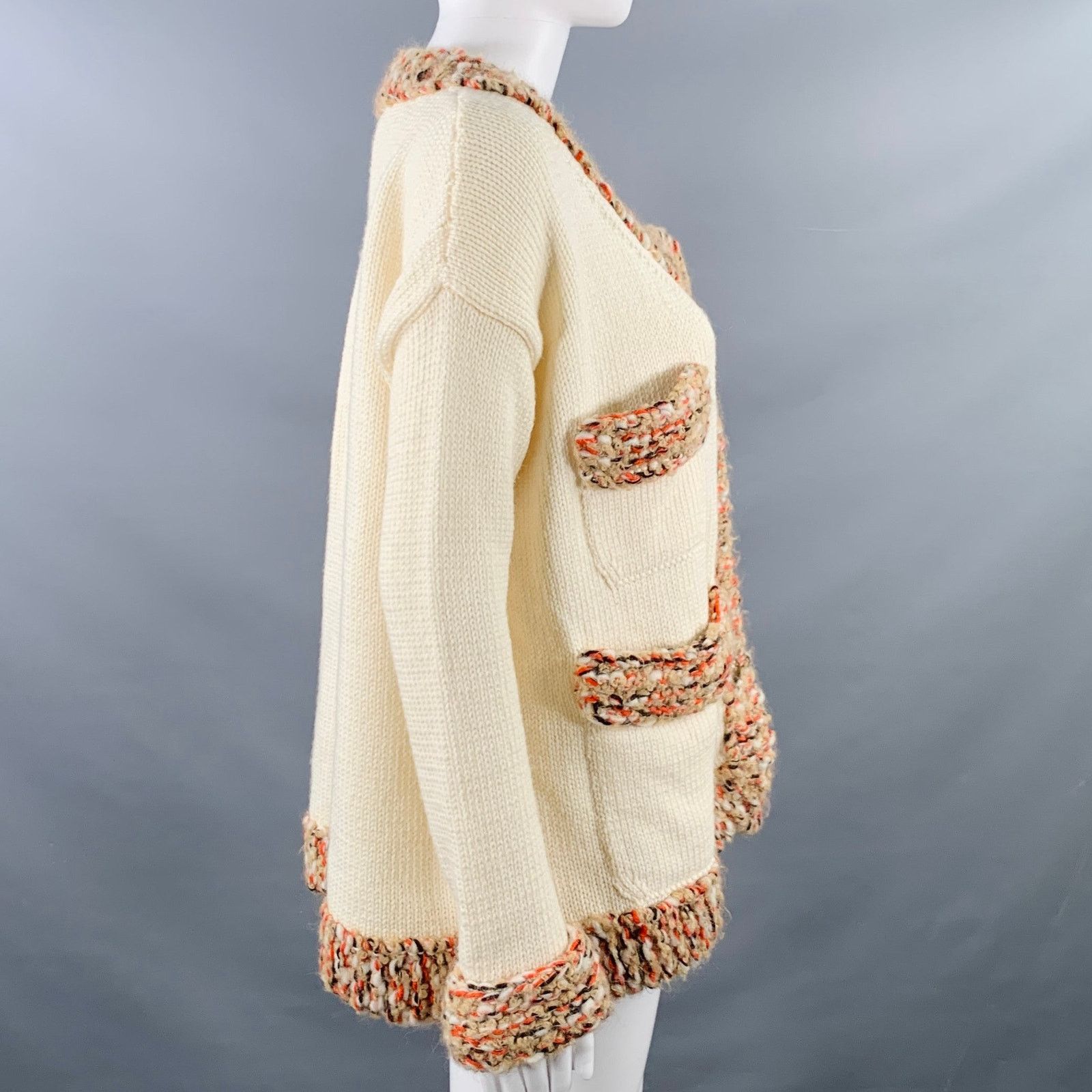 Dirk Van Saene DIRK VAN SAENE Size M Cream Orange Beige Wool Knit Cardigan Size M / US 6-8 / IT 42-44 - 3 Thumbnail
