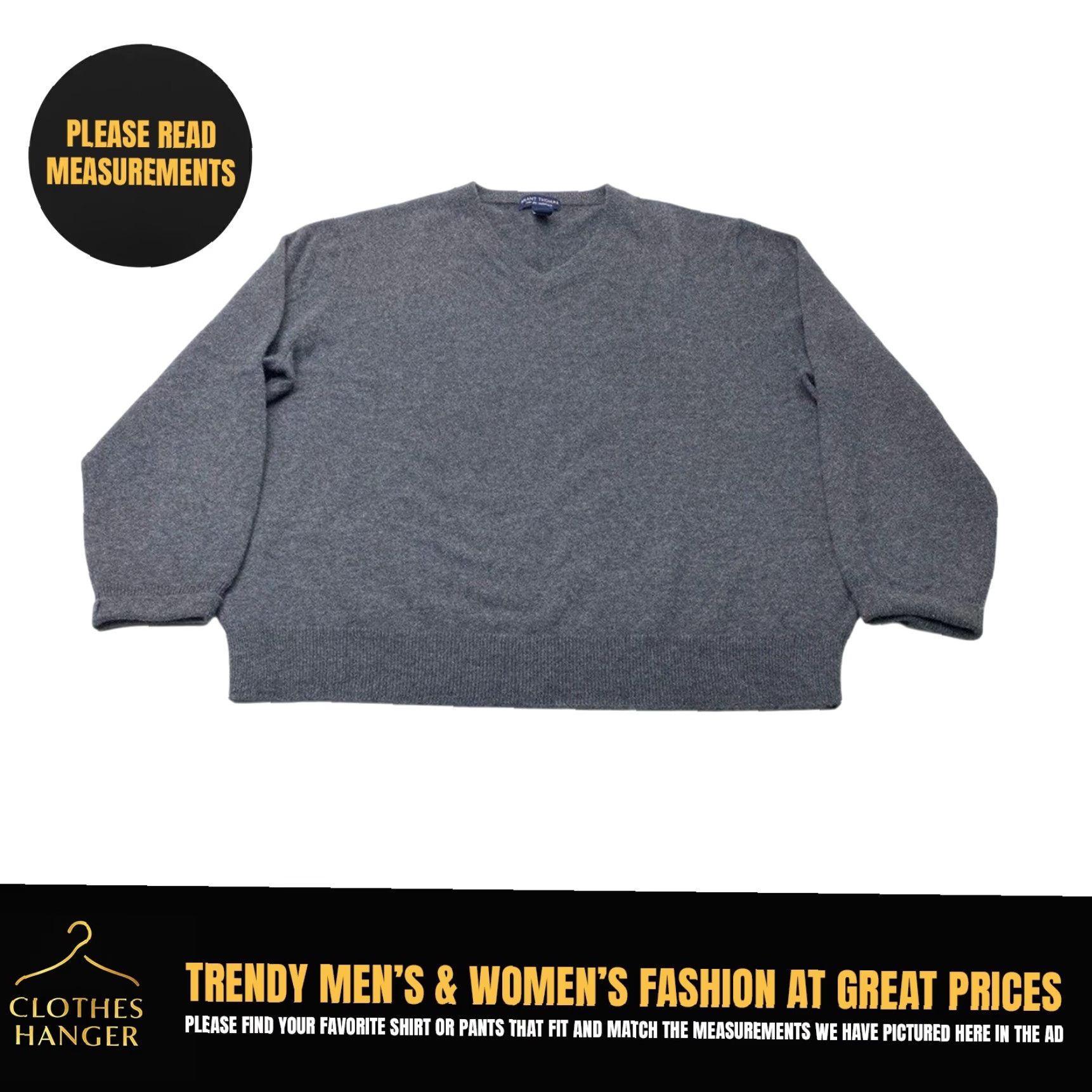 Vintage Grant Thomas 2-Ply Cashmere V-Neck Pullover Sweater Mens XL Gray Classic Preppy Size US XL / EU 56 / 4 - 2 Thumbnail