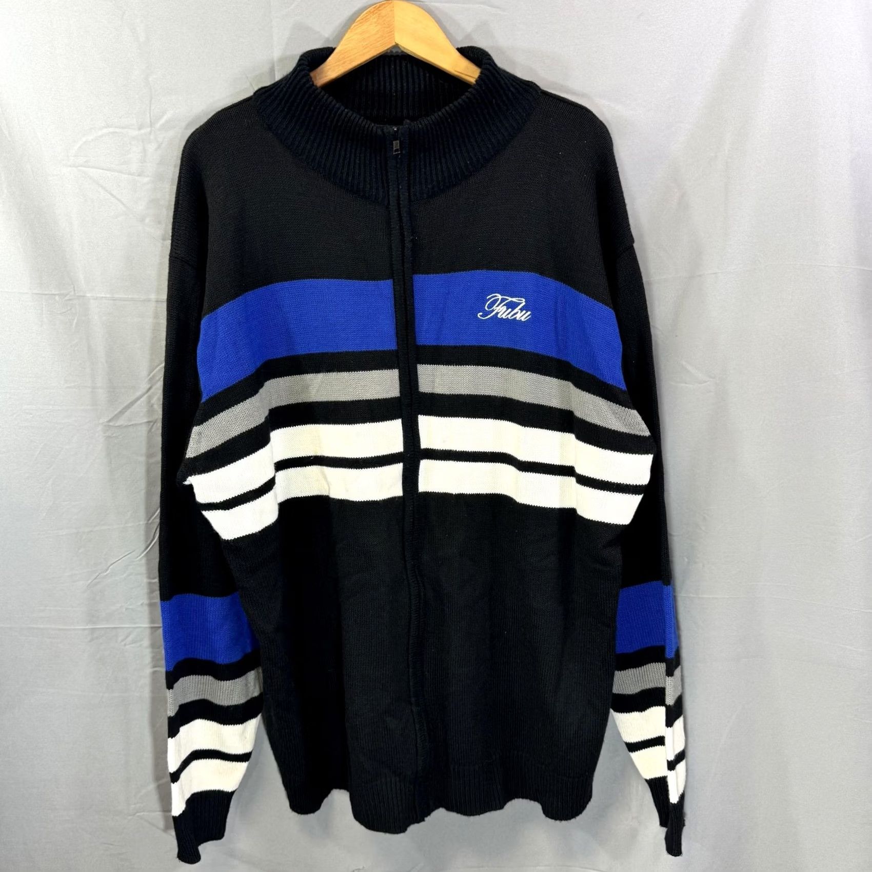 Fubu FUBU Sweater Mens 3XL Black Blue White Striped Full Zip Knit Pullover Streetwear Mens Size US XXL / EU 58 / 5 - 2 Thumbnail