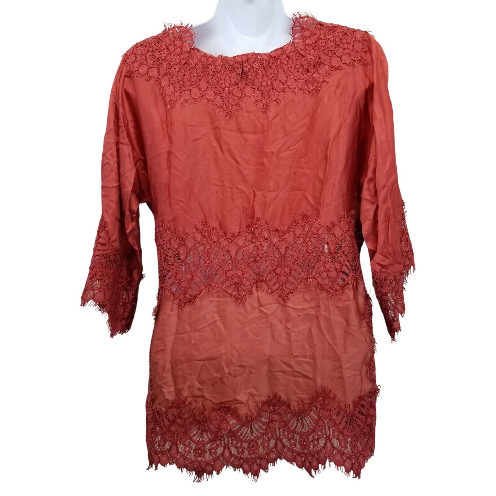 Anthropologie Anthro Moulinette Souers XS Shirt Top Blouse Orange Red Lace Size XS / US 0-2 / IT 36-38 - 5 Thumbnail