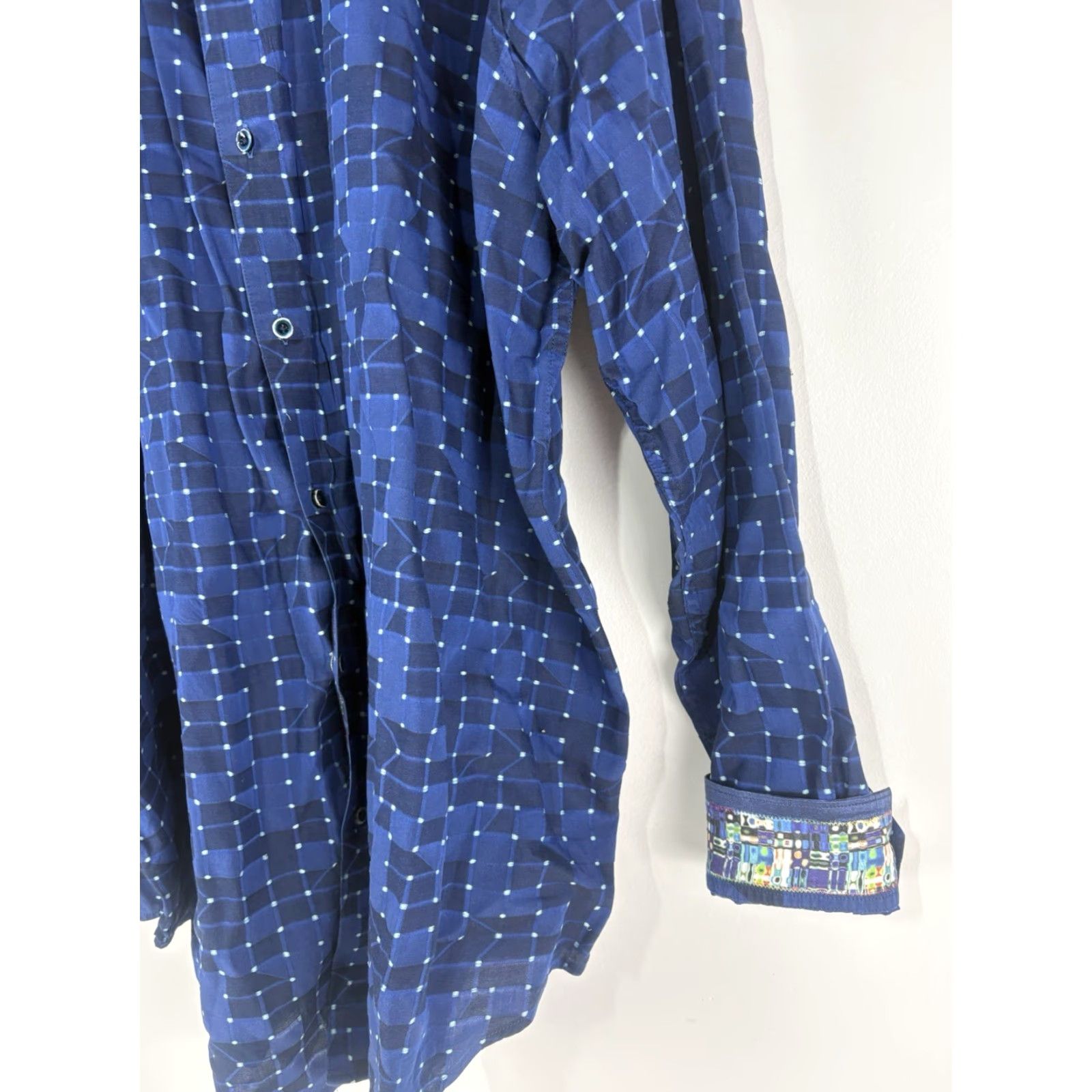 Robert Graham Robert Graham Geometric Woven Button Up Shirt Men 3XLT Blue/Black Contrast Trim Long Sleeve Baseball Cuff Modern Dress Shirt Size 48R - 2 Thumbnail