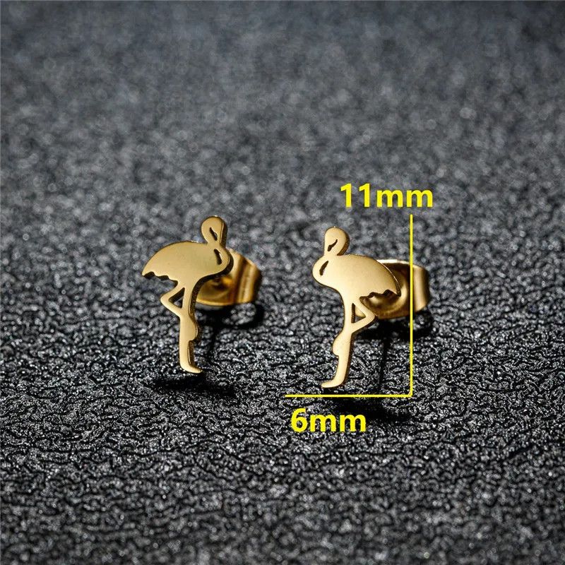 Jewelry Flamingo Bird Mini Stud Earrings Charm Earring Gift Size ONE SIZE - 3 Thumbnail