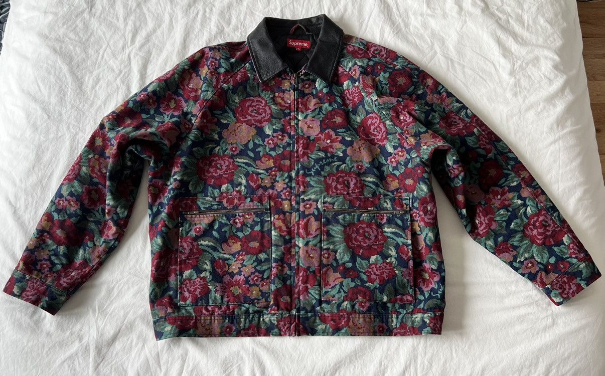 Pre-owned Supreme Leather Collar Work Jacket Digi Floral Xl Fw20 