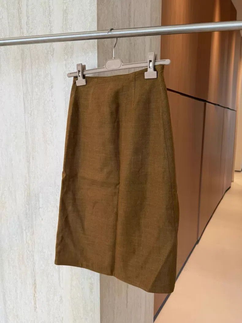 Loro Piana Loro Piana Camel Linen and Wool Blend Buckle Skirt Size 25" / US 0 / IT 36 - 4 Thumbnail