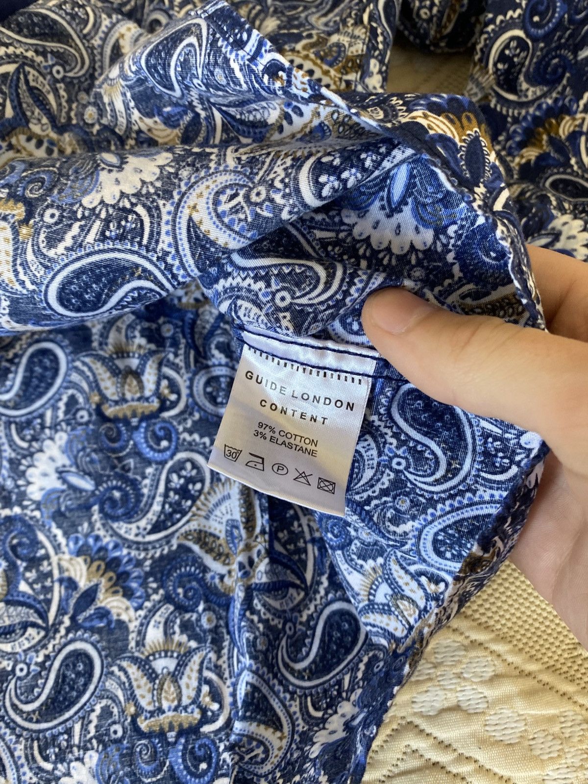 Vintage 🔥 Guide London Paisley Polo Long Sleeve Button Shirt Blue Size US XL / EU 56 / 4 - 8 Thumbnail
