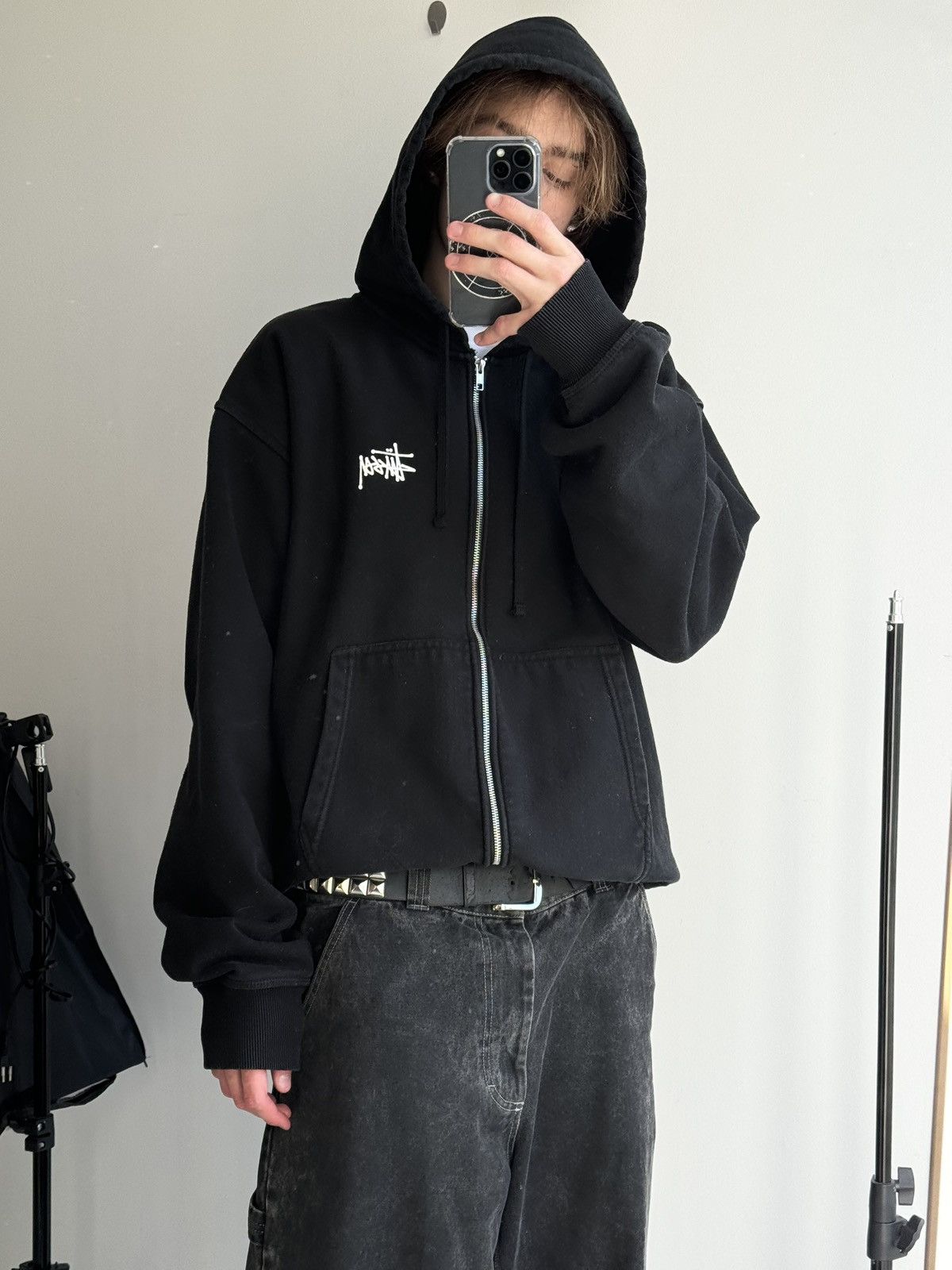Stussy × Vintage STUSSY Big Logo LOGO VINTAGE OVERSIZE Zip Up Black HOODIE Size US XXL / EU 58 / 5 - 18 Thumbnail