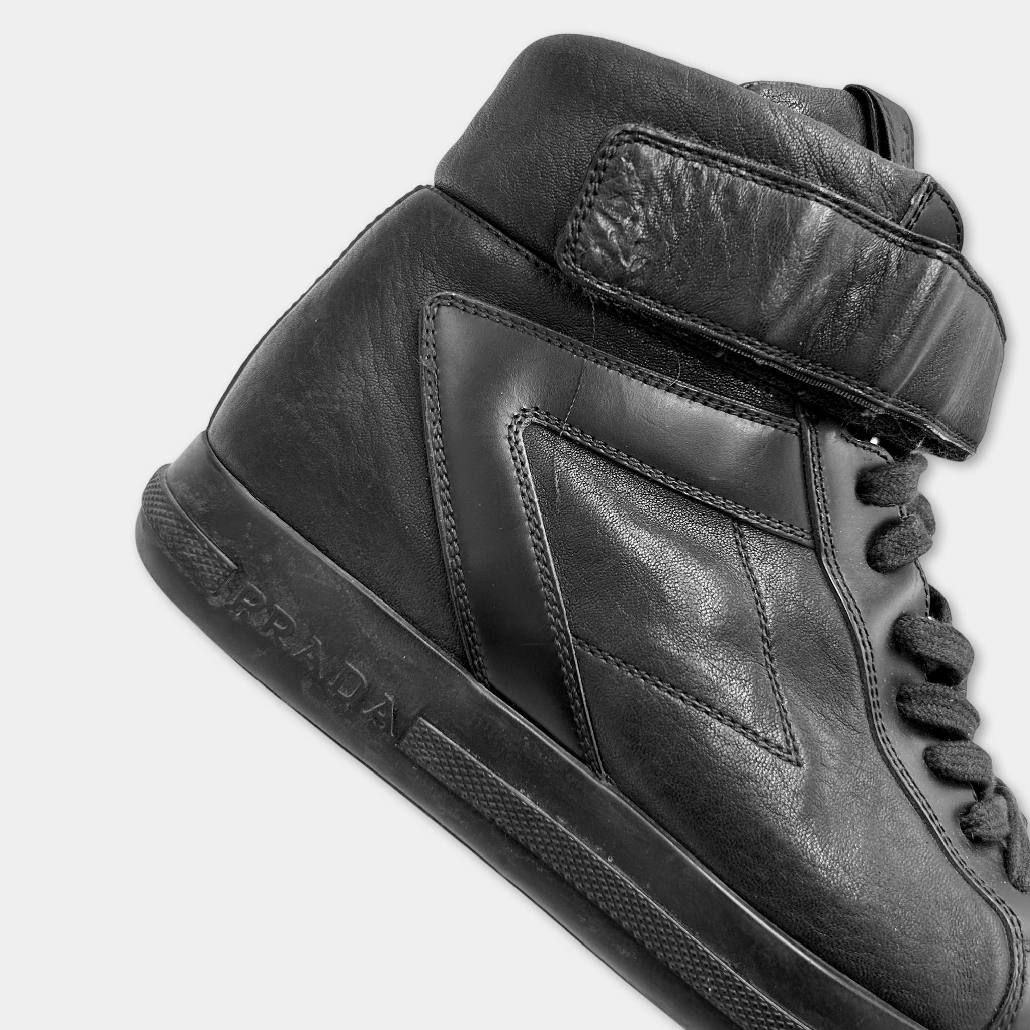 Prada Prada Leather Black High Top Sneakers Size US 6 / IT 36 - 2 Thumbnail
