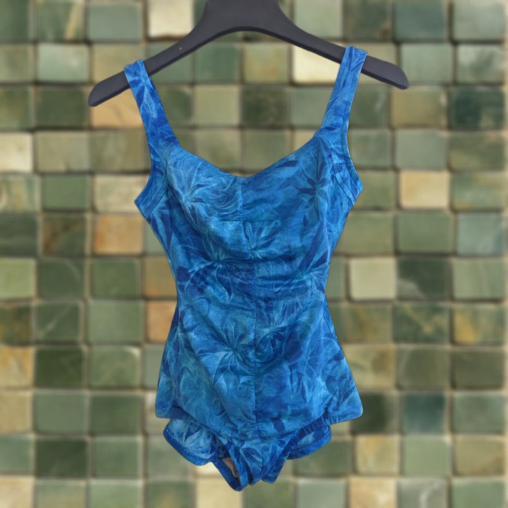 Vintage VINTAGE Le Cove One Piece Swimsuit Women's Medium S2S Blue Floral Hawaiian Built-In Bra Size ONE SIZE - 1 Thumbnail