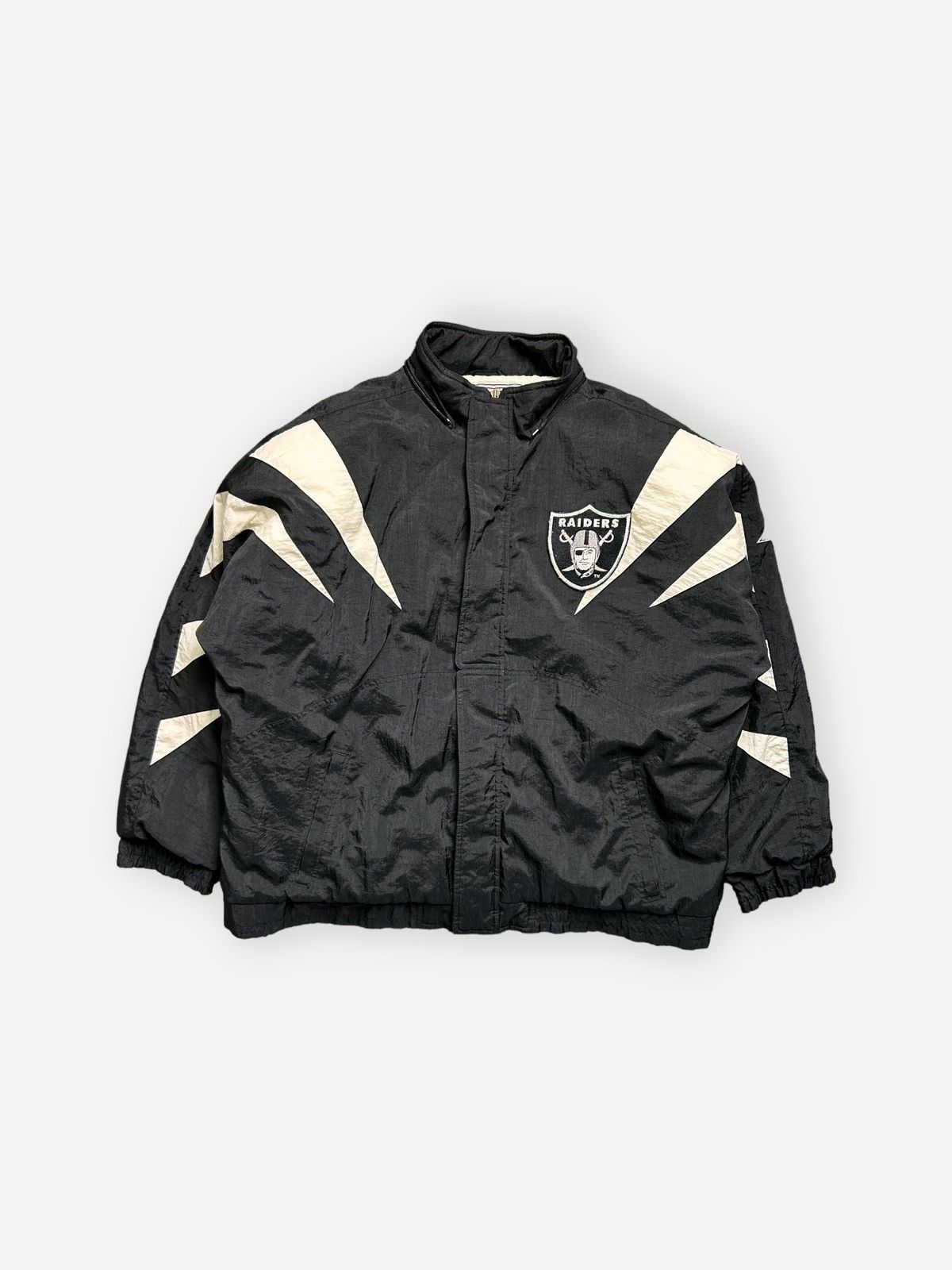 image of Vintage 90's Raiders Nylon Puffer Jacket Nfl Pro Line Apex in Black, Men's (Size XL)