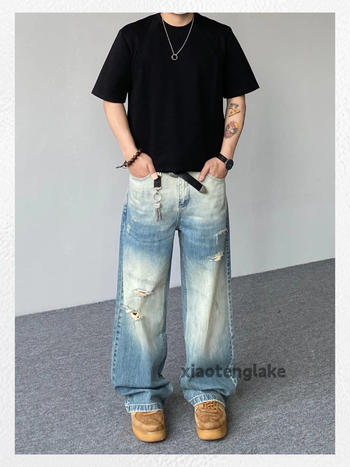 Vintage Custom washed faded loose baggy hiphop ripped jeans Size US 28 / EU 44 - 3 Thumbnail