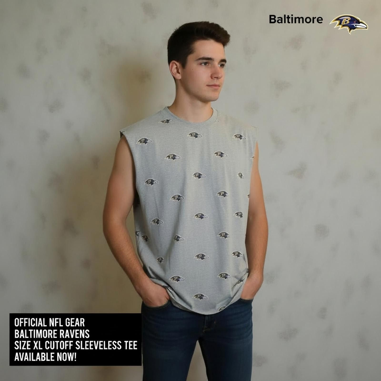 NFL Baltimore Ravens XL Cutoff Sleeveless Tee Size US XL / EU 56 / 4 - 2 Thumbnail