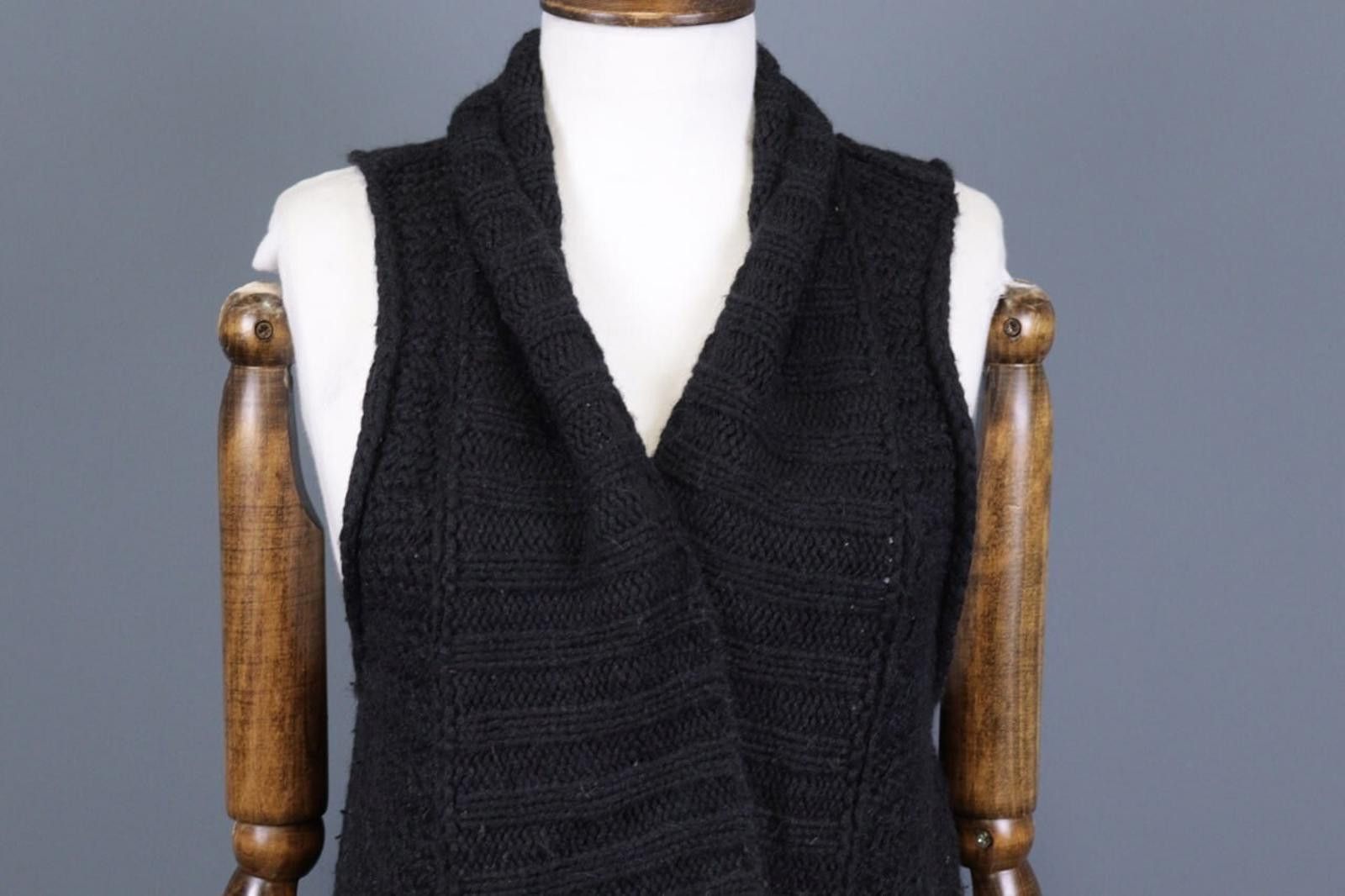 Designer Sarah Pacini Black Merino Wool Wrape Cape Cardigan One Size Size ONE SIZE - 2 Thumbnail